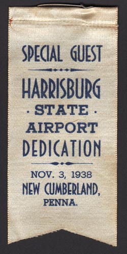 Airport Dedication Ribbon, Harrisburg, PA, November 3, 1838 (Source: Baldwin Family)